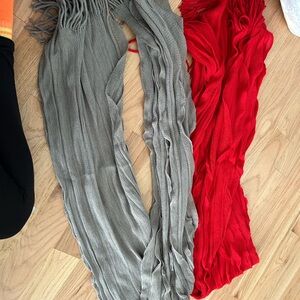 Red and Gray Fringe Scarves